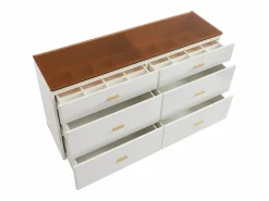 Hot Vente-unique Cómoda 6 cajones en MDF y vidrio templado color blanco lacado y marrón - MATIRINA Marru00f3n / Blanco
