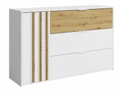 Best Vente-unique Cómoda 3 cajones y 1 puerta en color natural y blanco - TUNALO Color natural claro / Blanco