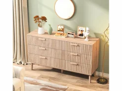 Clearance Cómoda acanalada con 6 cajones, Cómoda moderna con almacenaje para recibidor, 100 x 34 x 73 cm, madera Cómoda