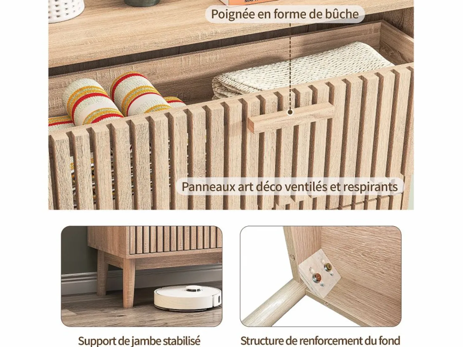 Clearance Cómoda acanalada con 6 cajones, Cómoda moderna con almacenaje para recibidor, 100 x 34 x 73 cm, madera Cómoda