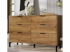 Online Merax Cómoda, aparador con 6 cajones, 120 x 40 x 76 cm, Tablero de partículas + metal, Roble oscuro Color natural claro