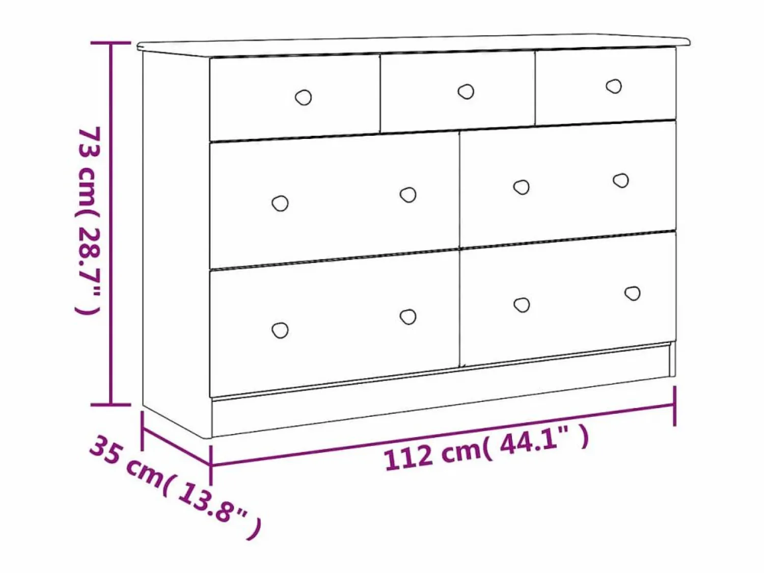 Discount vidaxl Cómoda cajonera ALTA madera maciza pino 112x35x73 cm Color natural claro