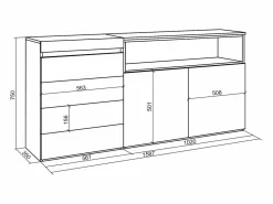 Skraut Home Cómoda, Cajonera, 157x35x75cm, Dormitorio, habitación, Con almacenamiento, Cemento