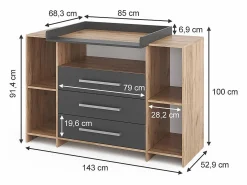 Sale Vicco Cómoda cambiador antracita/sonoma 143x70x100 oskar Gris antracita