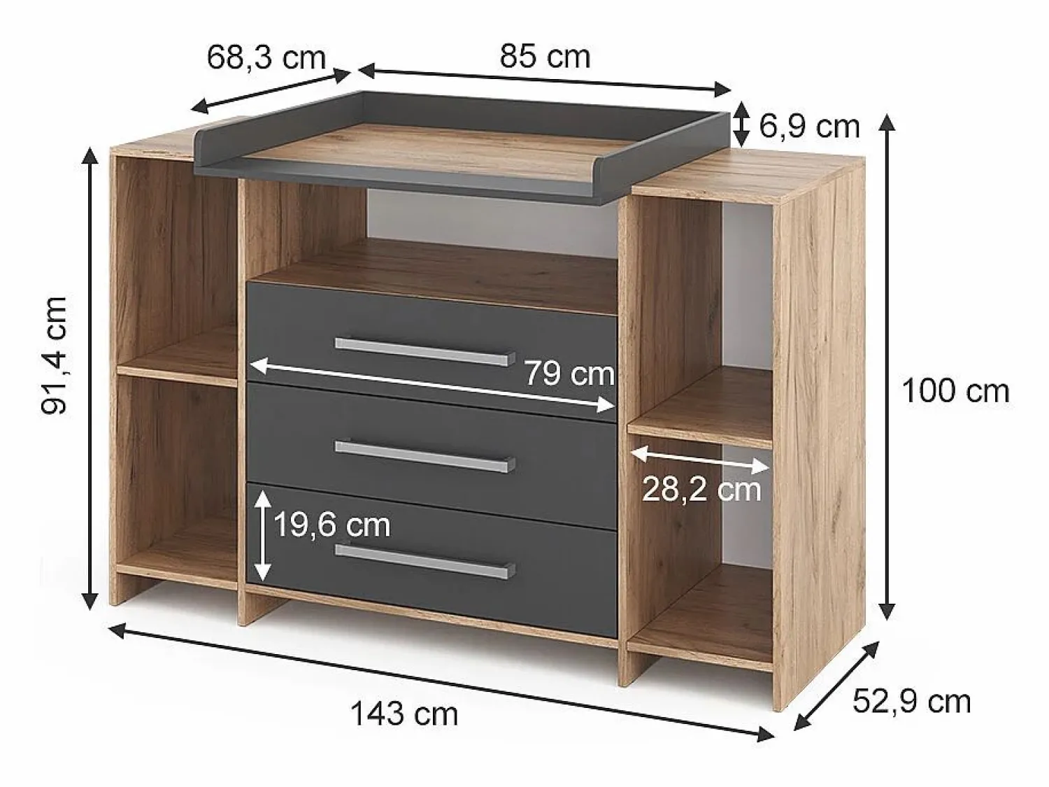 Sale Vicco Cómoda cambiador antracita/sonoma 143x70x100 oskar Gris antracita