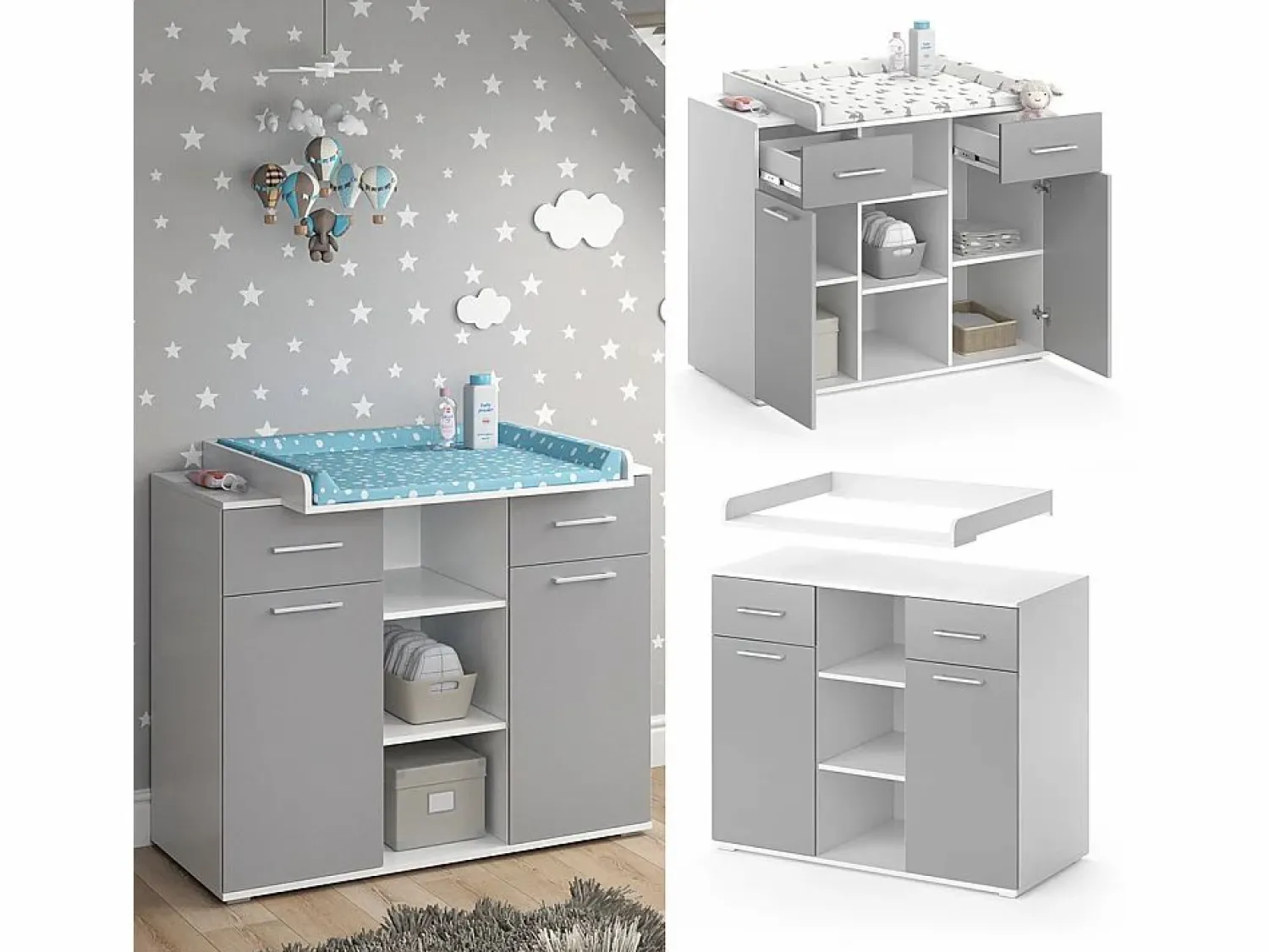 Outlet Vicco Cómoda cambiador 113x70x109 leonie Gris