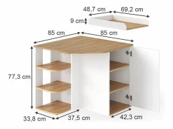 Hot Vicco Cómoda cambiador roble blanco/dorado 85x85x77.3 kristian Color natural oscuro