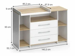 Vicco Cómoda cambiador roble blanco/dorado 143.2x53.1x93 oskar