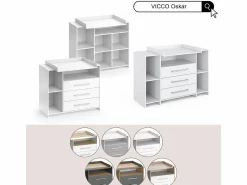 Vicco Cómoda cambiador roble blanco/dorado 143.2x53.1x93 oskar