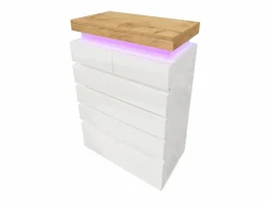 Outlet Merax Cómoda con 6 cajones - 73 x 39 x 115 cm - LED - Tablero de partículas - para salón y dormitorio - Blanco
