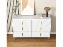 Online Cómoda con 6 cajones - 120 x 44 x 77 cm - Tablero de partículas y patas de metal dorado - Cómoda