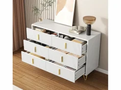 Online Cómoda con 6 cajones - 120 x 44 x 77 cm - Tablero de partículas y patas de metal dorado - Cómoda