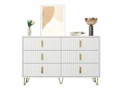 Online Cómoda con 6 cajones - 120 x 44 x 77 cm - Tablero de partículas y patas de metal dorado - Cómoda