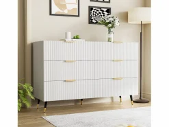 New Cómoda con 6 cajones - mueble de almacenaje de madera - tiradores y patas de metal - (120x40x77cm) Cómoda