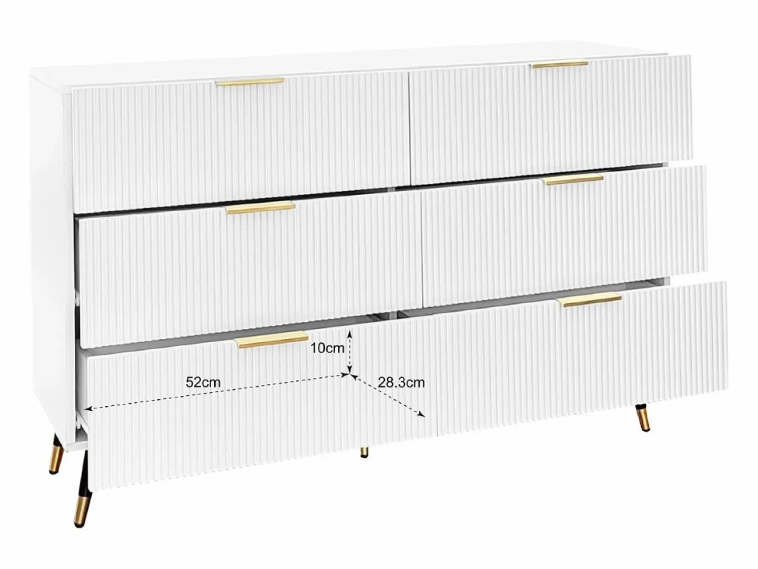 New Cómoda con 6 cajones - mueble de almacenaje de madera - tiradores y patas de metal - (120x40x77cm) Cómoda