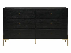Discount Vente-unique Cómoda con 6 cajones de MDF y metal en color negro y dorado - MILAVIA Negro / Dorado
