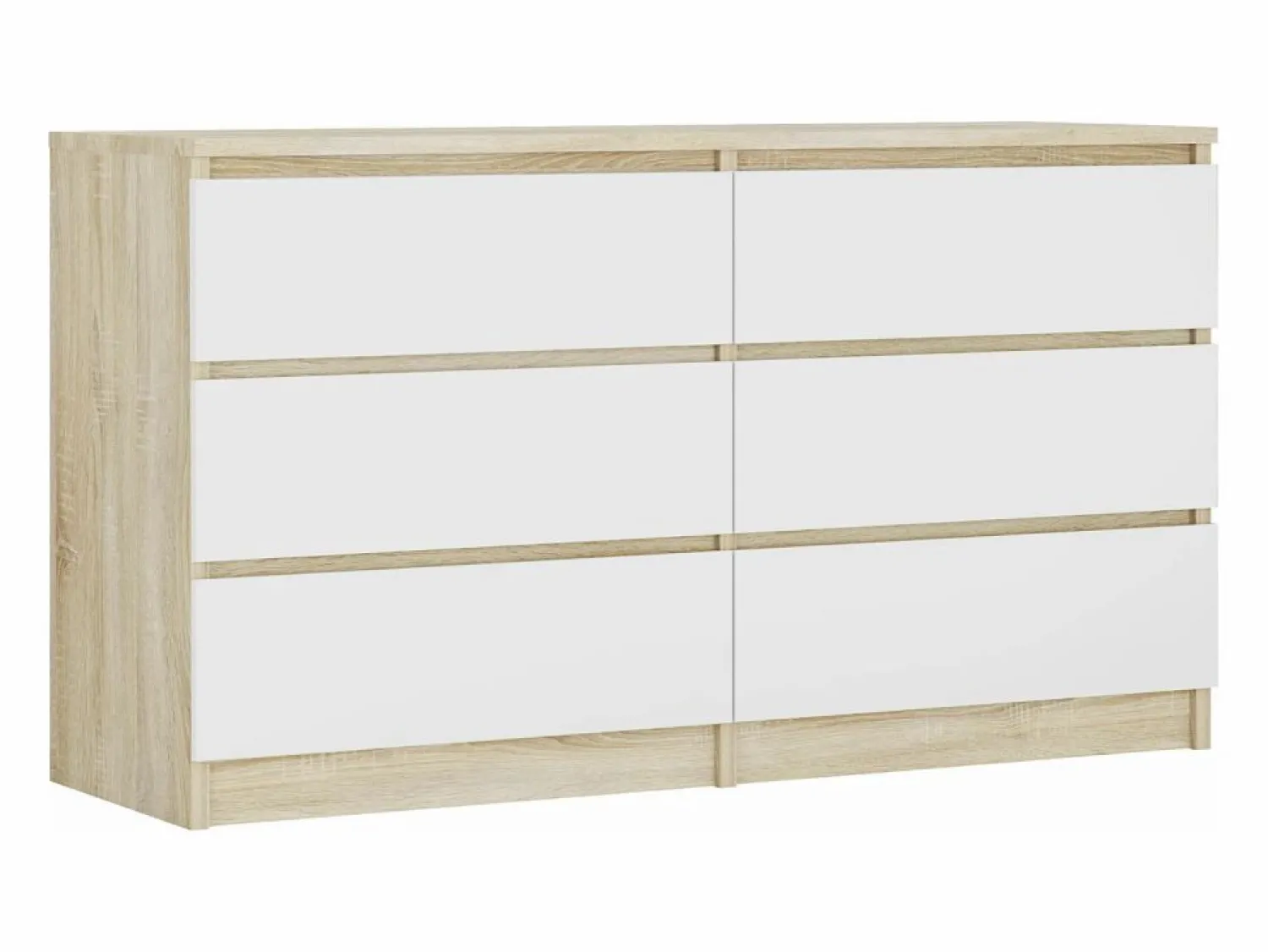 Hot Cómoda con 6 cajones: roble Sonoma/blanco mate, 138 x 39 x 79 cm Marru00f3n