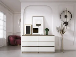 Hot Cómoda con 6 cajones: roble Sonoma/blanco mate, 138 x 39 x 79 cm Marru00f3n