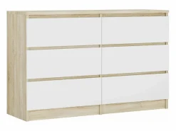 Cómoda con 6 cajones: roble Sonoma/blanco mate, 120 x 39 x 79 cm Cómoda