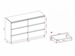 Cómoda con 6 cajones: roble Sonoma/blanco mate, 120 x 39 x 79 cm Cómoda