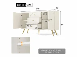 Merax Cómoda con 2 puertas y 3 cajones, 140 x 40 x 84 cm, Tablero de partículas + metal, crema