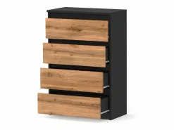 Cómoda con cajones negra roble Wotan 60 cm Mueble TV espacioso 4 cajones estilo loft