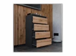 Cómoda con cajones negra roble Wotan 60 cm Mueble TV espacioso 4 cajones estilo loft