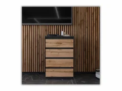 Cómoda con cajones negra roble Wotan 60 cm Mueble TV espacioso 4 cajones estilo loft