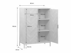 Sale Cómoda con efecto madera y espiga de 2 puertas, 80cm natural Vitrina Para Vajilla