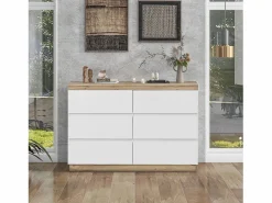 Merax Cómoda de 6 cajones - 110 x 40 x 67,5 cm - para dormitorio y salón - Aglomerado E1 - + roble