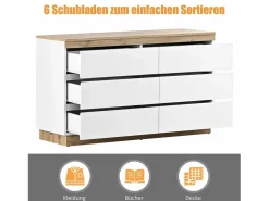 Merax Cómoda de 6 cajones - 110 x 40 x 67,5 cm - para dormitorio y salón - Aglomerado E1 - + roble