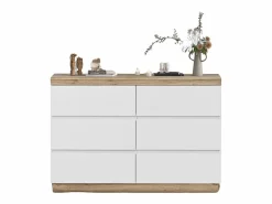 Merax Cómoda de 6 cajones - 110 x 40 x 67,5 cm - para dormitorio y salón - Aglomerado E1 - + roble