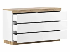 Merax Cómoda de 6 cajones - 110 x 40 x 67,5 cm - para dormitorio y salón - Aglomerado E1 - + roble