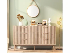 Cómoda de 6 cajones 115 cm Color madera natural, 100 x 34 x 73cm