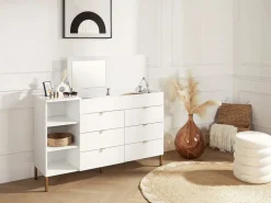 Vente-unique Cómoda de 6 cajones, 3 estantes y 1 arcón con espejo color - ONISHA