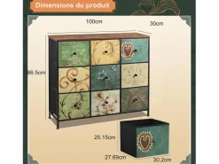 Cómoda de 9 cajones - Mueble de dormitorio - Estructura de metal y tapa de madera - Mueble de almacenaje para salón - Estilo vintage