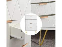 Clearance Cómoda de 4 cajones - Mueble de almacenaje - Dormitorio/Salón - 90 x 34 x 60 cm - Estilo escandinavo - Blanco