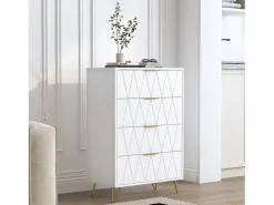 Clearance Cómoda de 4 cajones - Mueble de almacenaje - Dormitorio/Salón - 90 x 34 x 60 cm - Estilo escandinavo - Blanco