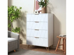 Clearance Cómoda de 4 cajones - Mueble de almacenaje - Dormitorio/Salón - 90 x 34 x 60 cm - Estilo escandinavo - Blanco