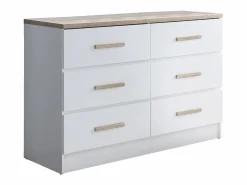Vente-unique Cómoda de 6 cajones color blanco y natural - SKAIDO