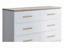 Vente-unique Cómoda de 6 cajones color blanco y natural - SKAIDO