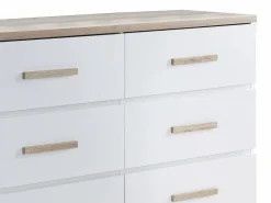 Vente-unique Cómoda de 6 cajones color blanco y natural - SKAIDO
