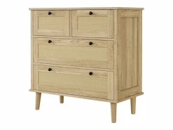 Sale Cómoda de 4 cajones con cajones de ratán y patas de madera maciza, para dormitorio, salón, 80x80x40cm Cómoda