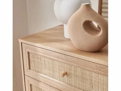 Sale Cómoda de 6 cajones con efecto madera y caña natural Cómoda