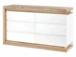 Cómoda de 6 cajones con LEDs MDF blanco lacado y natural - FLARANCIA Cómoda