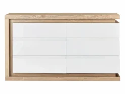 Cómoda de 6 cajones con LEDs MDF blanco lacado y natural - FLARANCIA Cómoda