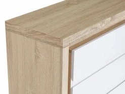 Cómoda de 6 cajones con LEDs MDF blanco lacado y natural - FLARANCIA Cómoda