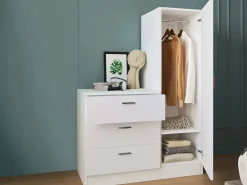 Vente-unique Cómoda de 3 cajones con mueble y espejo - VITORIO Blanco