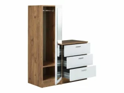 Discount Vente-unique Cómoda de 3 cajones con mueble y espejo en blanco y natural - VITORIO Color natural claro / Blanco