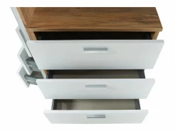 Discount Vente-unique Cómoda de 3 cajones con mueble y espejo en blanco y natural - VITORIO Color natural claro / Blanco